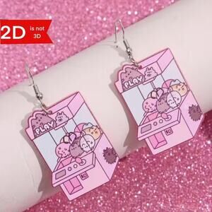 Cute Kawaii Pink Arcade Claw Kitty Cat Kitten Machine Earrings